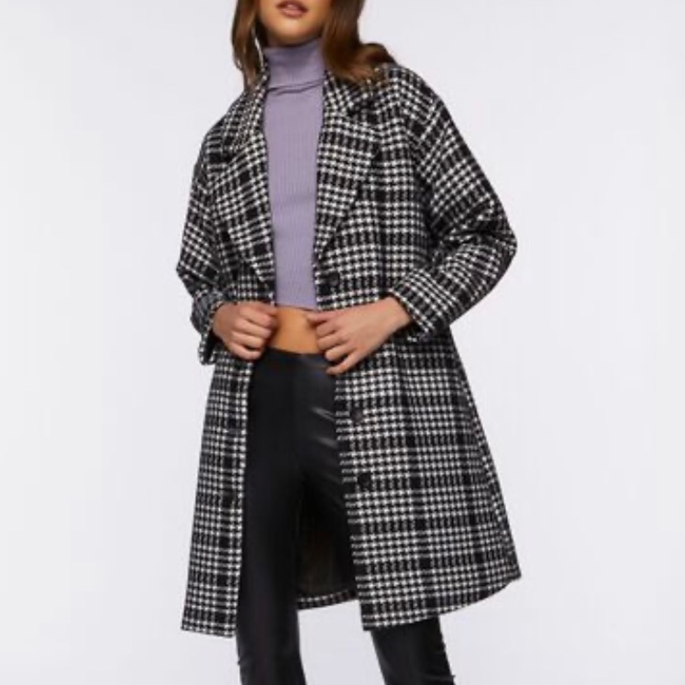Forever 21 Premium Label Houndstooth Button-Front Coat
